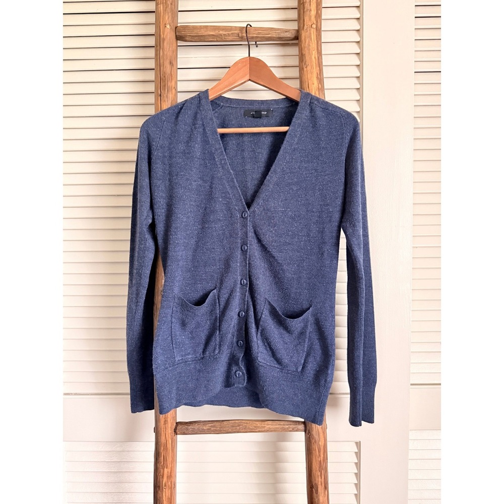 Atmosphere Blue‎ Marled Knit V Neck Cardigan With Pockets Women's Size 6